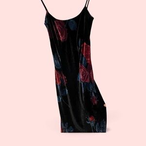 Stunning vintage 90s-Y2K velvet floral whimsigoth maxi slip dress Monsoon silk